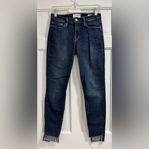 Frame Denim Blue Le Skinny de Jeanne Jeans with Frayed Bottom